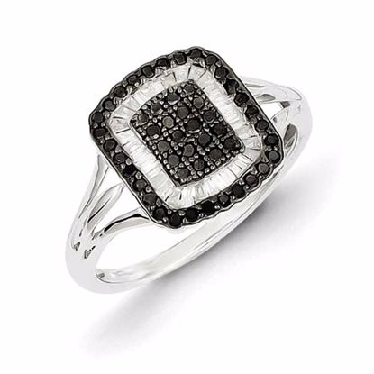 QR5411-8 Closeouts Sterling Silver Black and White Diamond Square Ring