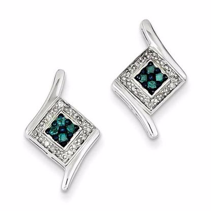 QE10772 White Night Sterling Silver White & Blue Cluster Diamond Post Earrings