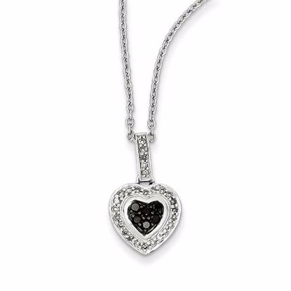 QP3736 White Night Sterling Silver Black Diamond Small Heart Pendant