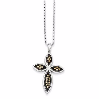 QP3630 White Night Sterling Silver Champagne Diamond Cross Pendant