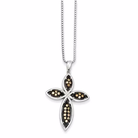 QP3630 White Night Sterling Silver Champagne Diamond Cross Pendant
