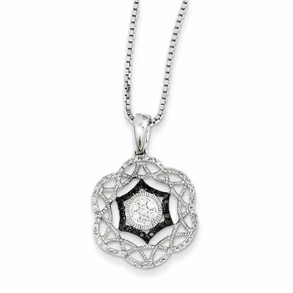 QP3825 Closeouts Sterling Silver Rhodium Plated Black & White Diamond Pendant