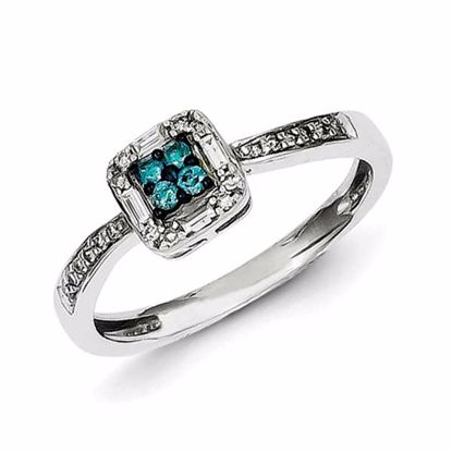 QR5223-7 White Night Sterling Silver White & Blue Diamond Cluster Ring