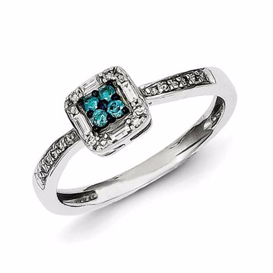 QR5223-7 White Night Sterling Silver White & Blue Diamond Cluster Ring
