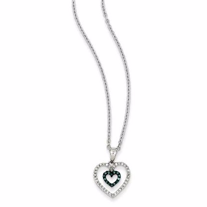 QP3659 White Night Sterling Silver Rhodium Plated Blue & White Diamond Heart Pendant