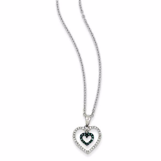 QP3659 White Night Sterling Silver Rhodium Plated Blue & White Diamond Heart Pendant