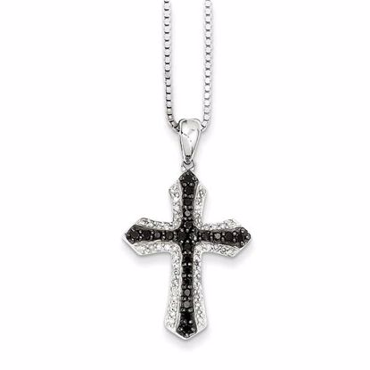 QP2372 White Night Sterling Silver Black & White Diamond Cross Pendant