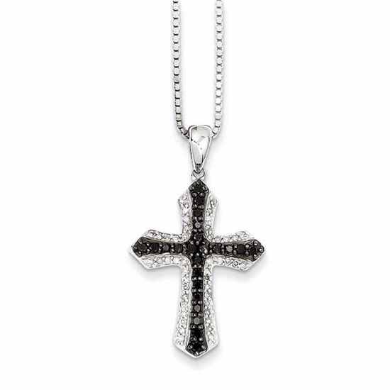 QP2372 White Night Sterling Silver Black & White Diamond Cross Pendant