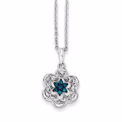 QP3702 Closeouts Sterling Silver White & Blue Diamond Pendant