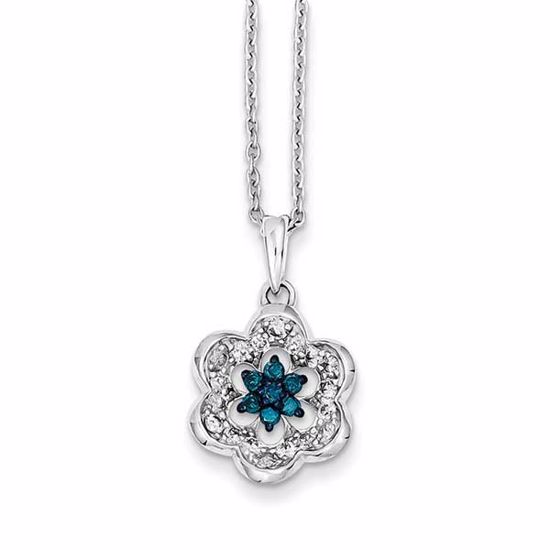QP3702 Closeouts Sterling Silver White & Blue Diamond Pendant