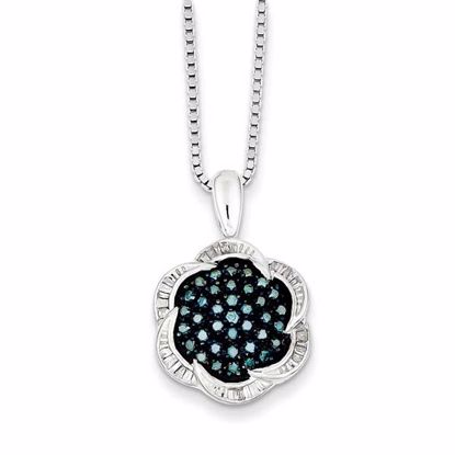 QP3708 Closeouts Sterling Silver Blue Diamond Flower Pendant