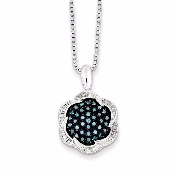 QP3708 Closeouts Sterling Silver Blue Diamond Flower Pendant