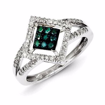QR5227-6 White Night Sterling Silver White & Blue Diamond Cluster Ring