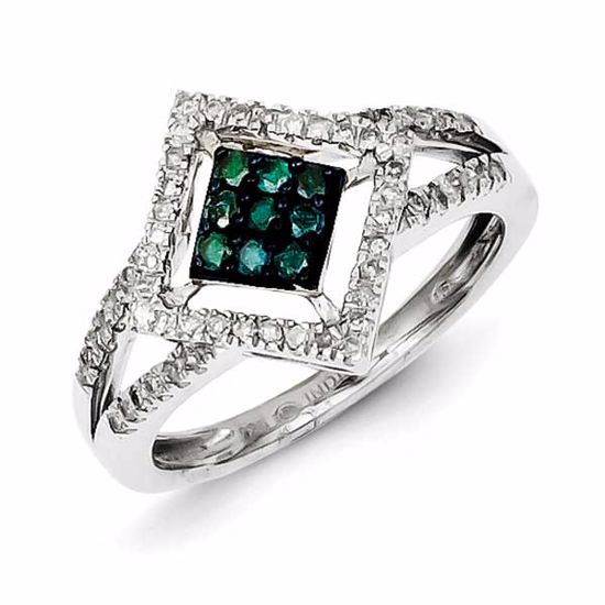 QR5227-6 White Night Sterling Silver White & Blue Diamond Cluster Ring