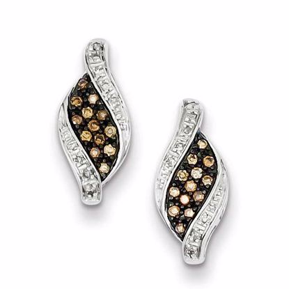 QE10701 Confirmation/Communion Sterling Silver Champagne Diamond Marquise Post Earrings
