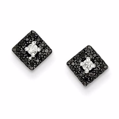 QE7832 Confirmation/Communion Sterling Silver Black and White Diamond Square Post Earrings
