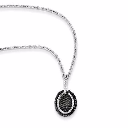 QP3774 White Night Sterling Silver Black and White Diamond Oval Pendant