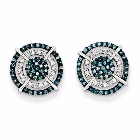 QE10794 Closeouts Sterling Silver Blue and White Diamond  Post Earrings