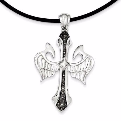 QP3853 White Night Sterling Silver Diamond Black Rhodium-plated Cross & Wings Pendant