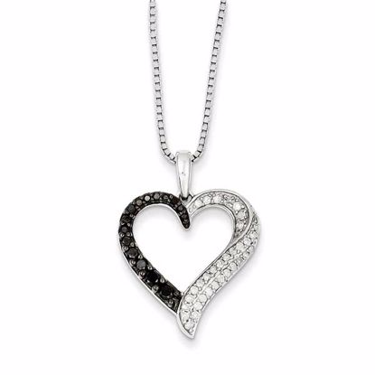 QP2287 White Night Sterling Silver Black and White Diamond Heart Pendant