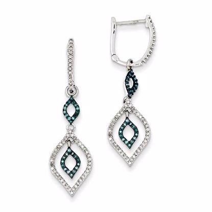 QE10742 Closeouts Sterling Silver Blue and White Diamond Dangle Earrings