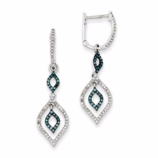 QE10742 Closeouts Sterling Silver Blue and White Diamond Dangle Earrings