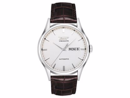 T0194301603101 Visodate Men's Silver Automatic Brown Leather Strap Watch