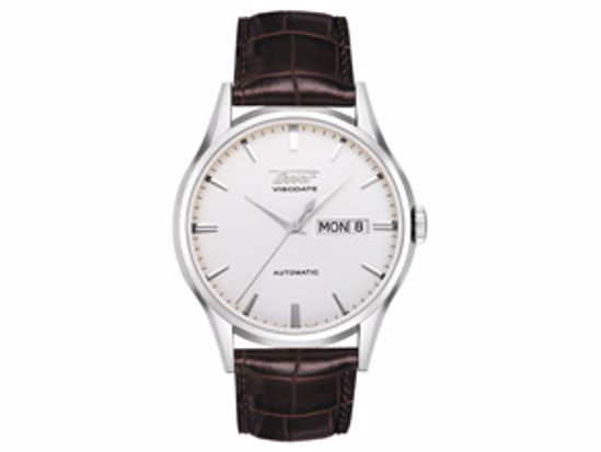 T0194301603101 Visodate Men's Silver Automatic Brown Leather Strap Watch