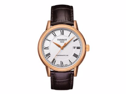T0854073601300 Carson Men's Automatic Rose Gold PVD Classic Watch - White Roman Dial and  Brown Leather Strap