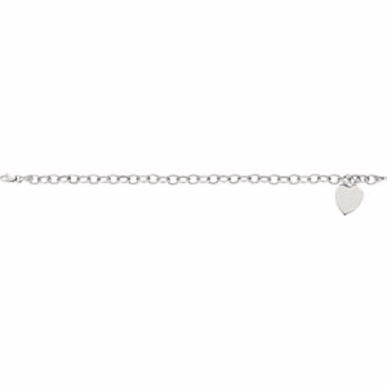 BRC270:295487:P 14kt White Hollow Charm Bracelet with Heart