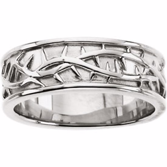 R7032:63343:P 14kt White Thorn Design Band
