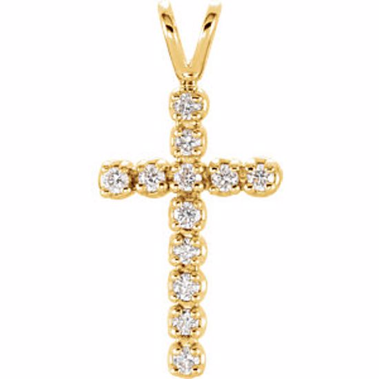 R8043D:66153:P 14kt Yellow 1/8 CTW Diamond Cross Pendant