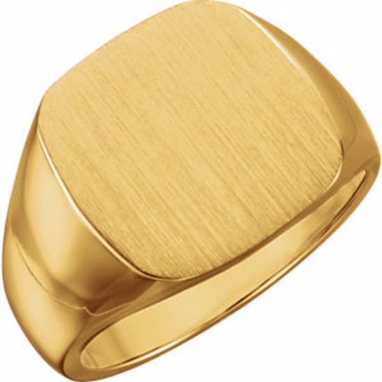 9601:123818:P 18kt Yellow 16mm Men's Signet Ring with Brush Top Finish