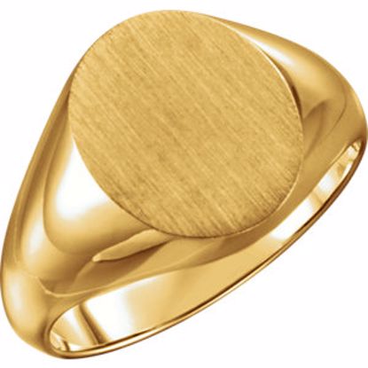 9600:123819:P 18kt Yellow 14x12mm Men's Signet Ring with Brush Finish