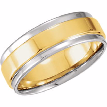 5971:142121:P 14kt White & Yellow 7.5mm Comfort-Fit Flat-Edge Band Size 10