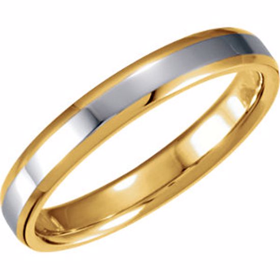 5981:142412:P 18kt Yellow & Platinum 4mm Comfort-Fit Beveled Edge Band Size 9