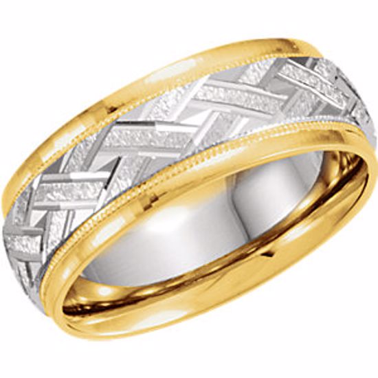 50078:179124:P 14kt Yellow & White 7mm Patterned Band Size 10.5