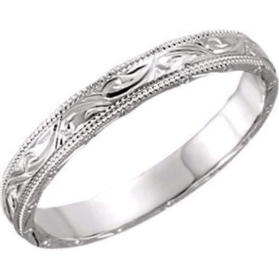 50093:180299:P Platinum 3mm Hand Engraved Band Size 8