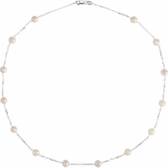 CH350:222980:P Sterling Silver 5.5-6mm Freshwater Cultured Pearl Station 18" Necklace