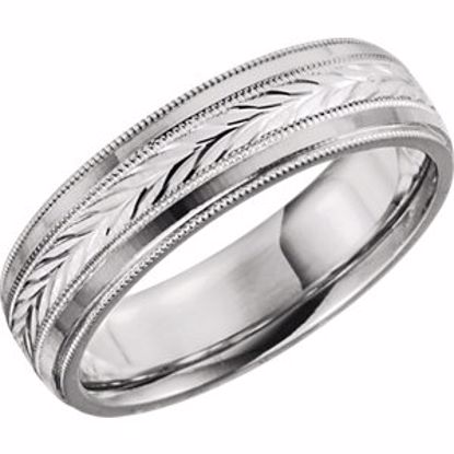 5712:215258:P 14kt White 6mm Leaf Design milgrain Comfort Fit Band Size 6.5 