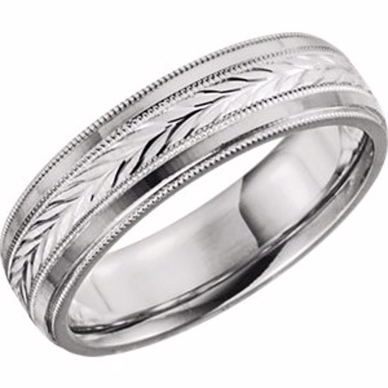 5712:215258:P 14kt White 6mm Leaf Design milgrain Comfort Fit Band Size 6.5 