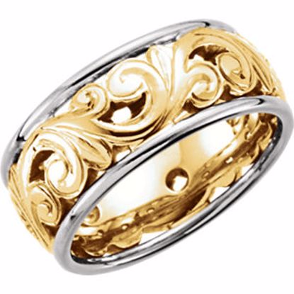 50374:273997:P 14kt Yellow & White Hand-Engraved Band Size 12.5
