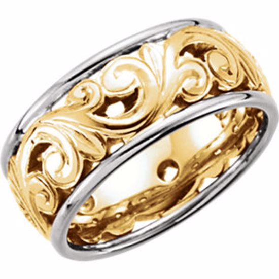 50374:273997:P 14kt Yellow & White Hand-Engraved Band Size 12.5