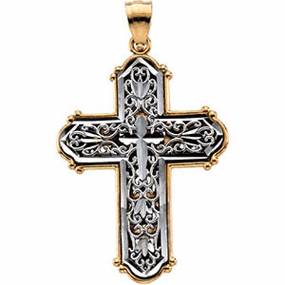 R41206:294525:P 14kt White & Yellow 33.75x23mm Openwork Cross Pendant