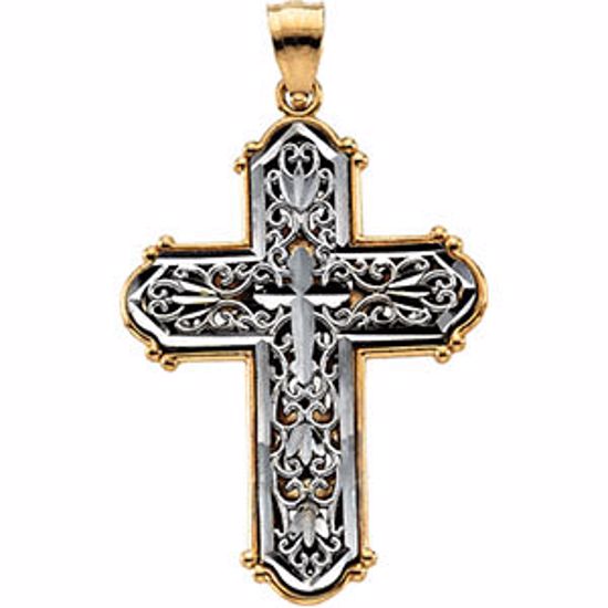 R41206:294525:P 14kt White & Yellow 33.75x23mm Openwork Cross Pendant