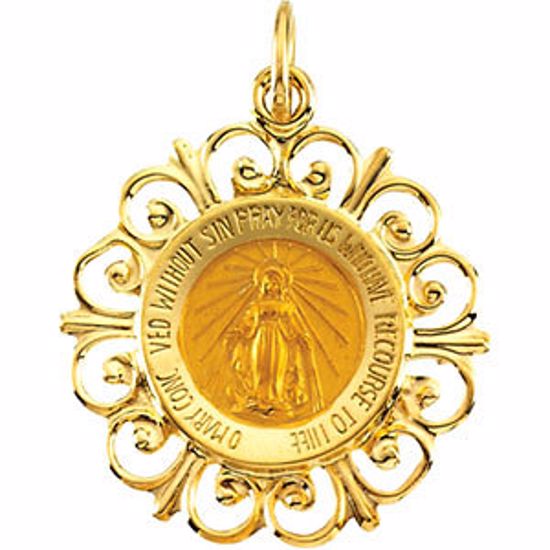 R16348:66817:P 14kt Yellow 20x18mm Round Miraculous Medal