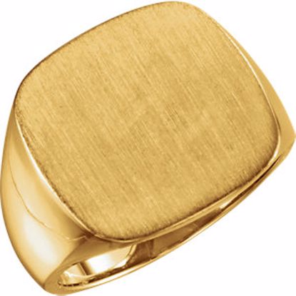 9601:123807:P 14kt Yellow 18mm Men's Signet Ring with Brush Top Finish