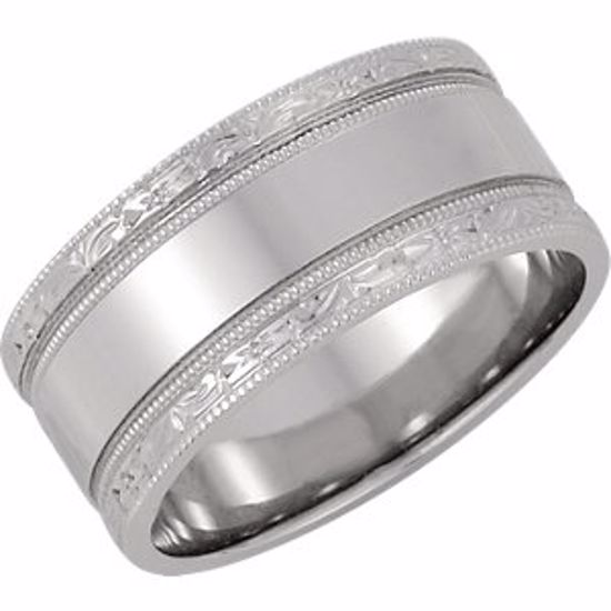 50094:180173:P 14kt White 8.5mm Hand Engraved Band Size 5