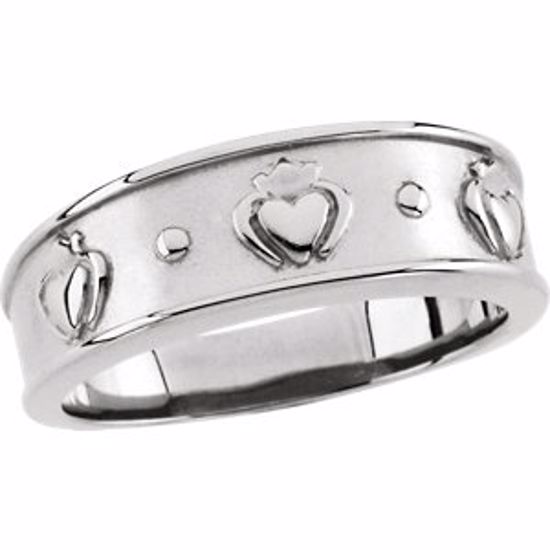 50297:283652:P 14kt White 8mm Ladies Claddagh Band