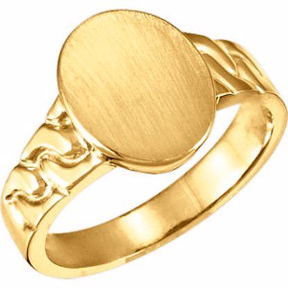 9246:8864:P 14kt Yellow 14x11mm Men's Signet Ring with Brush Finish